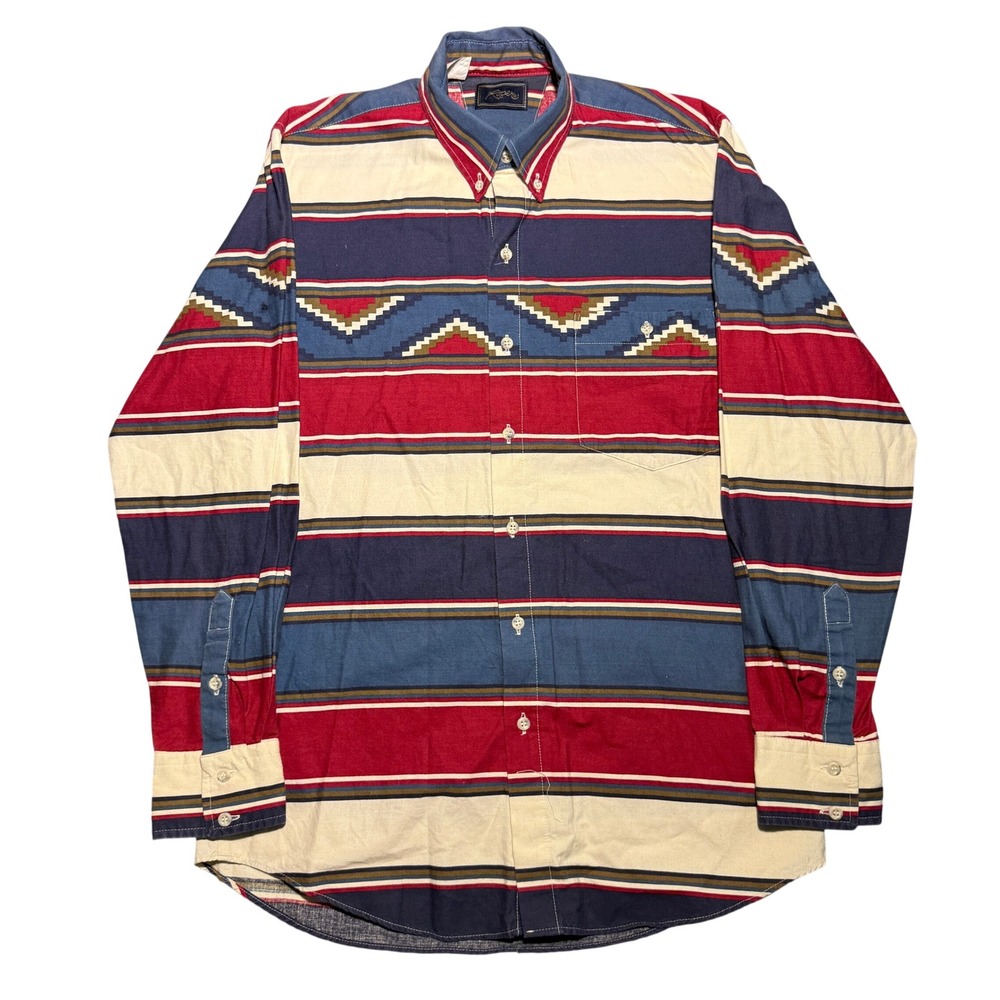 Vintage Roper Western Button Down Shirt Southwestern Striped Red Blue